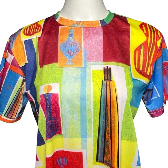 Todd Oldham Maker Shop Printed Art to Wear Short Sleeve T-Shirt Dress Size M - Picture 2 of 8